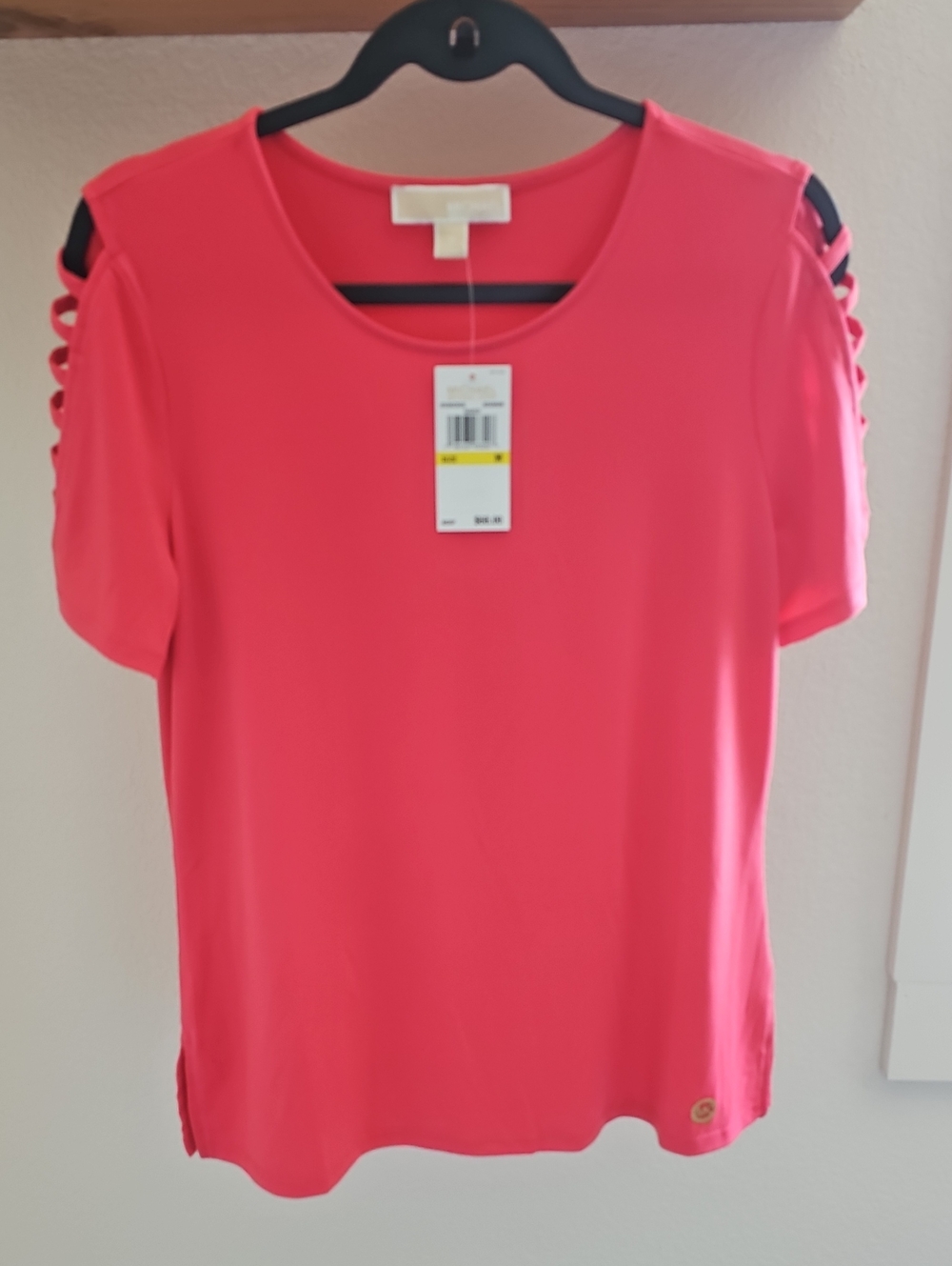 Michael Kors Coral Pink Short Sleeve Ladder-Shoulder Top